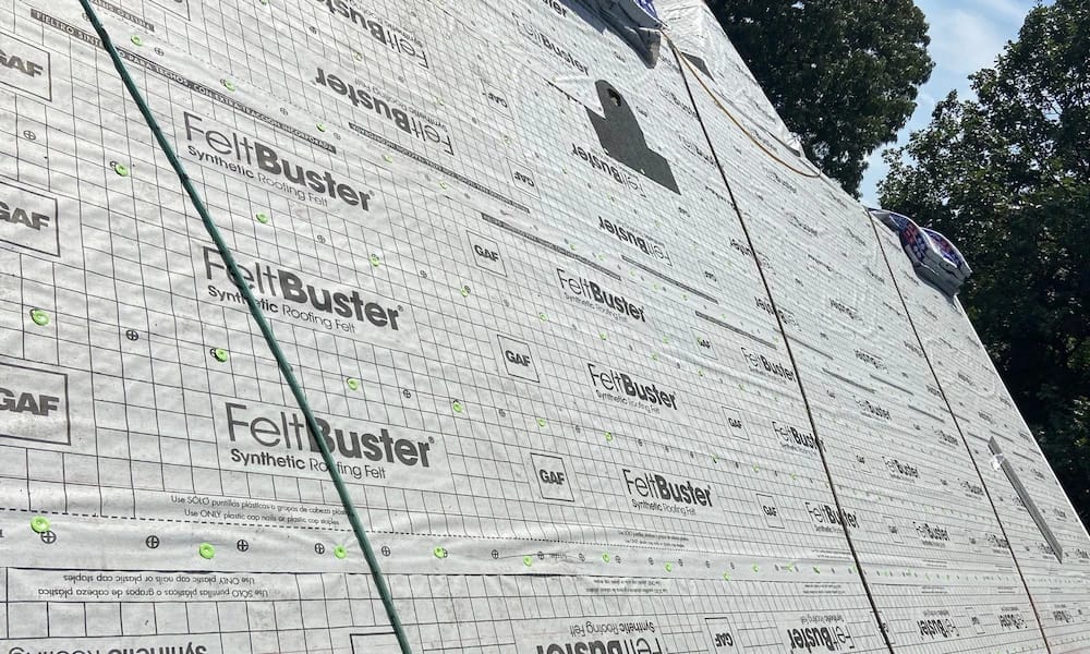 Photo of FeltBuster underlayment with capped nails in Germantown, MD.