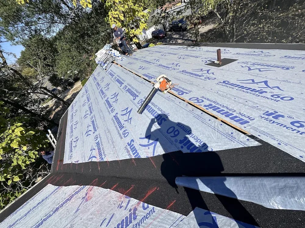 Brown metal standing seam roof installed in Millersville, MD.