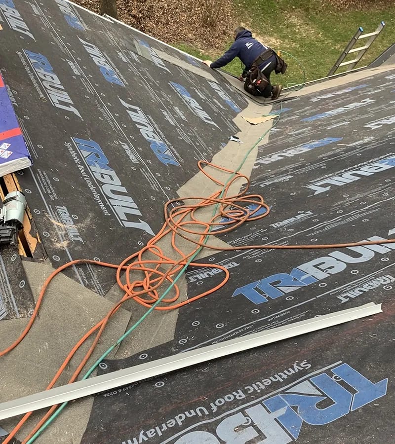 Brown metal standing seam roof installed in Millersville, MD.