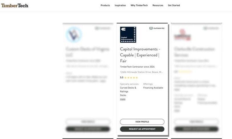 5 stars rated for TimberTech deck installations and service