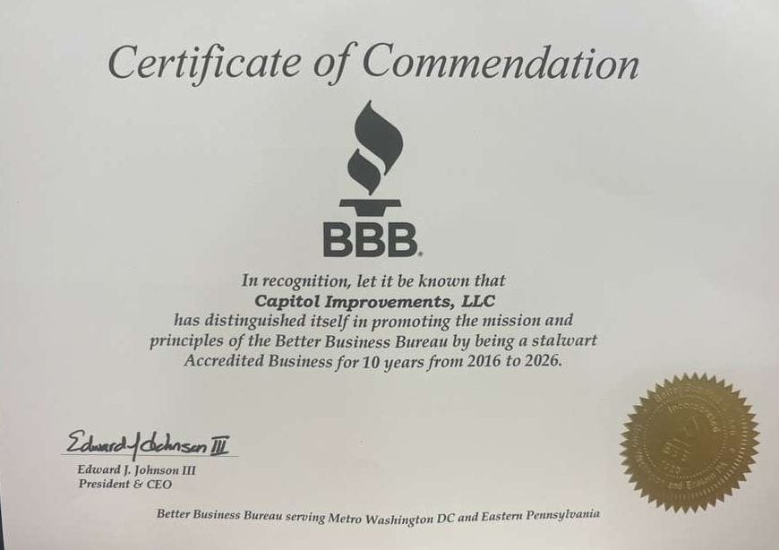 2026 BBB Certificate of Commendation for Capitol Improvements