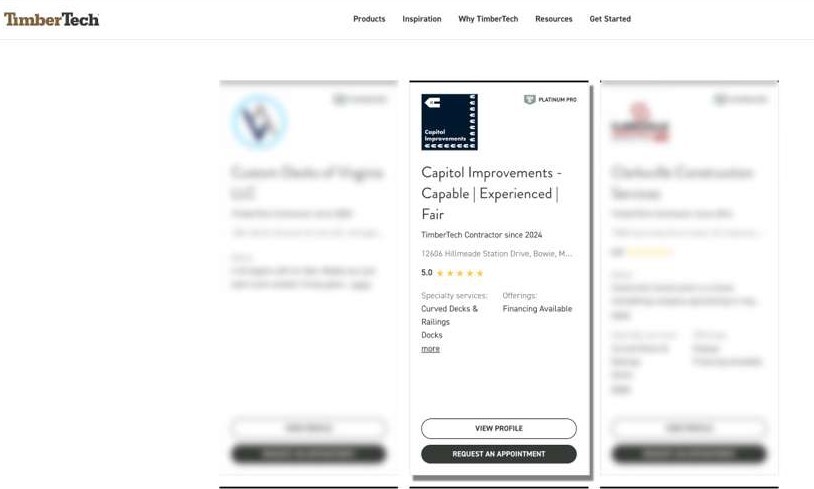 5 stars rated for TimberTech deck installations and service