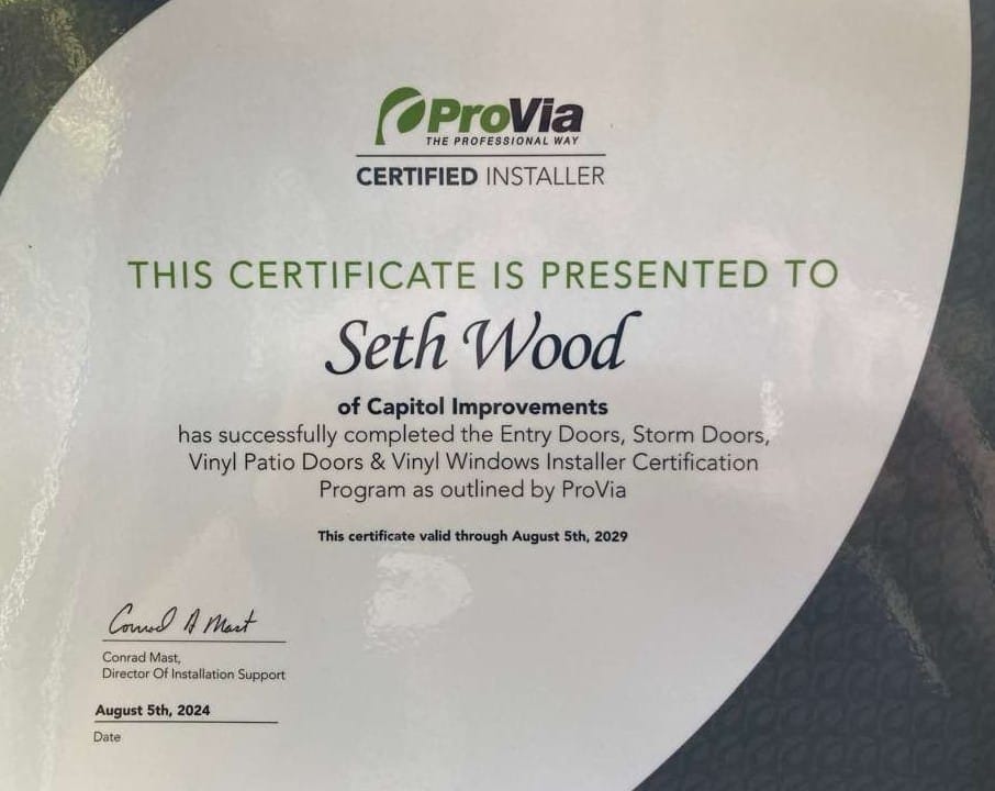Image of our Provia Window Certification good until August 2029