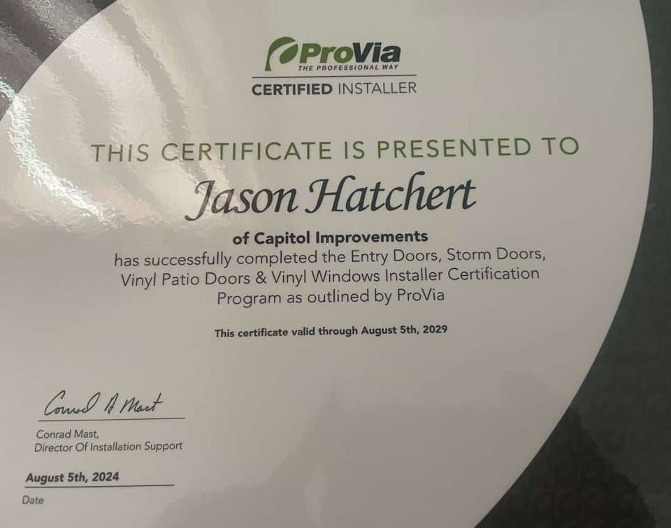 Image of our Provia Window Certification good until August 2029